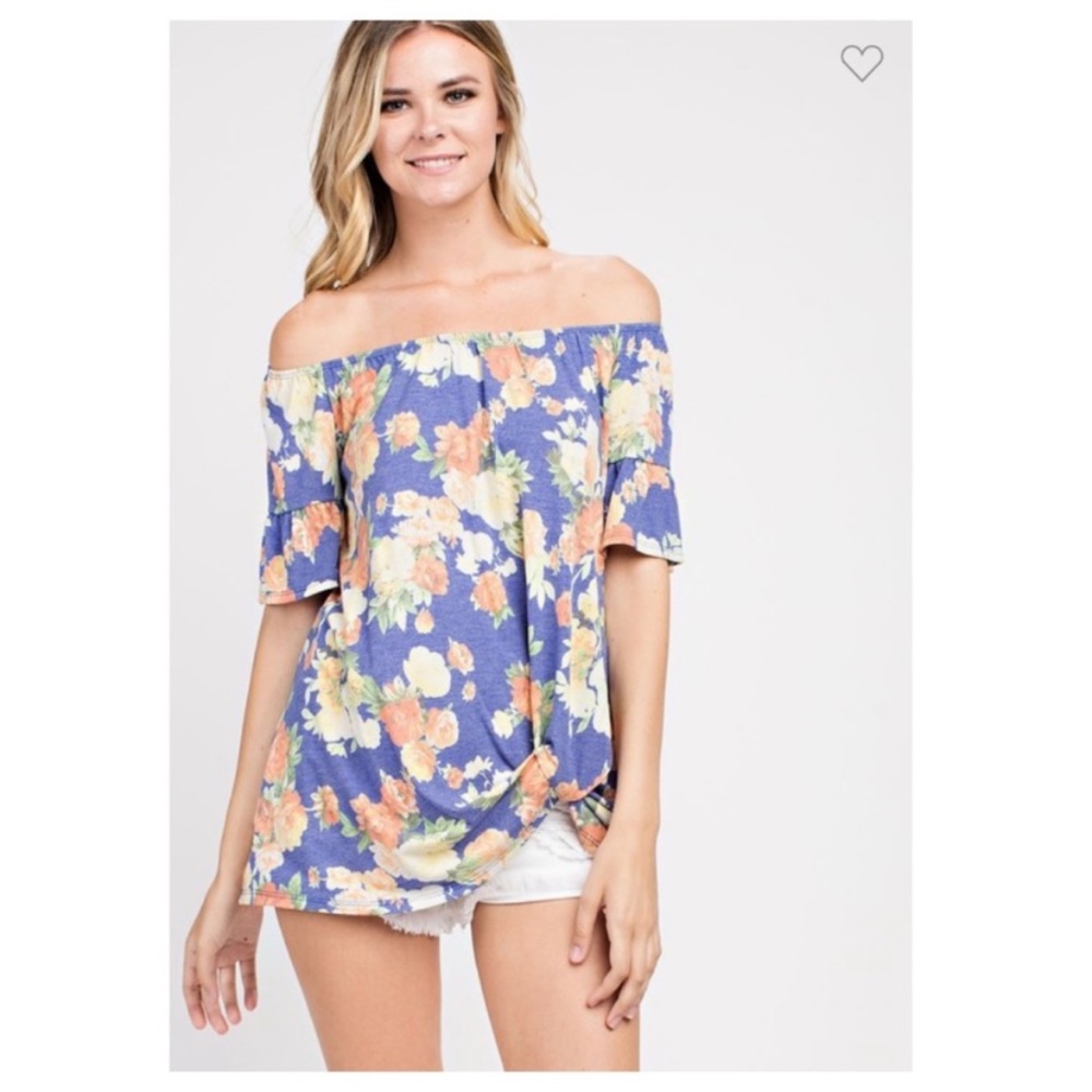 🌸Blue Floral Off Shoulder Top🌼